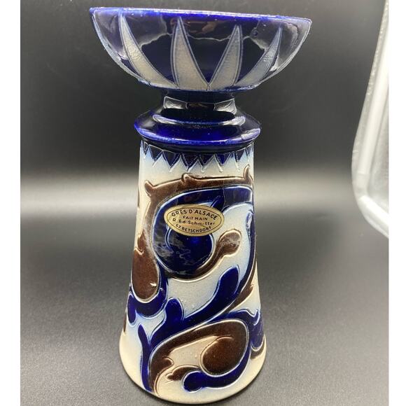 Gres D'Alsace BetschDorf Schmitter Pottery Candleholder Salt Glaze Signed - Picture 1 of 9